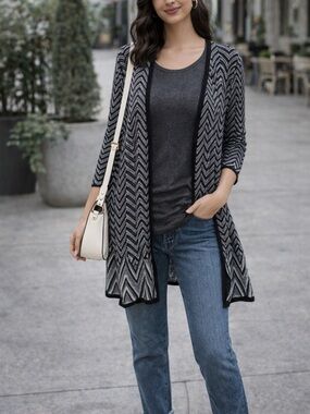 Faded Glory Black and Gray Chevron Knit Cardigan size 16-18